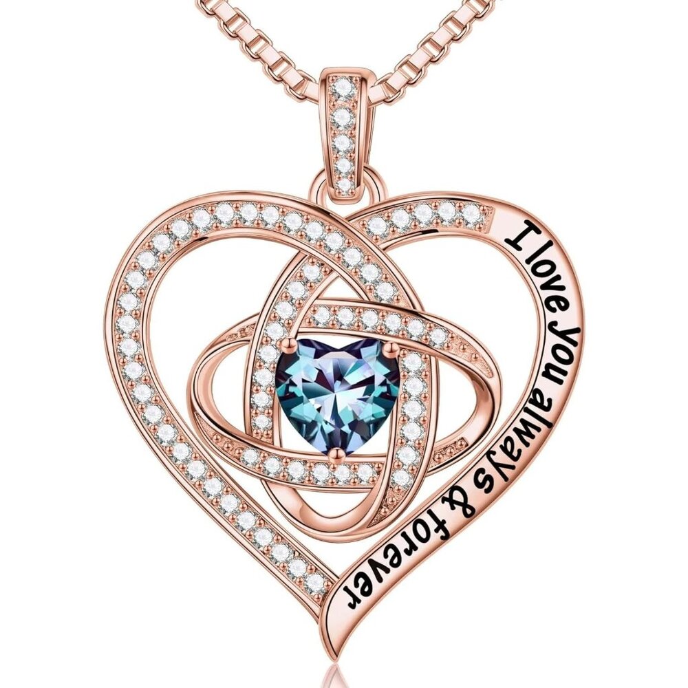 Women's Sterling Silver Love Knot Birthstone Necklace Anniversary Valentines Gif